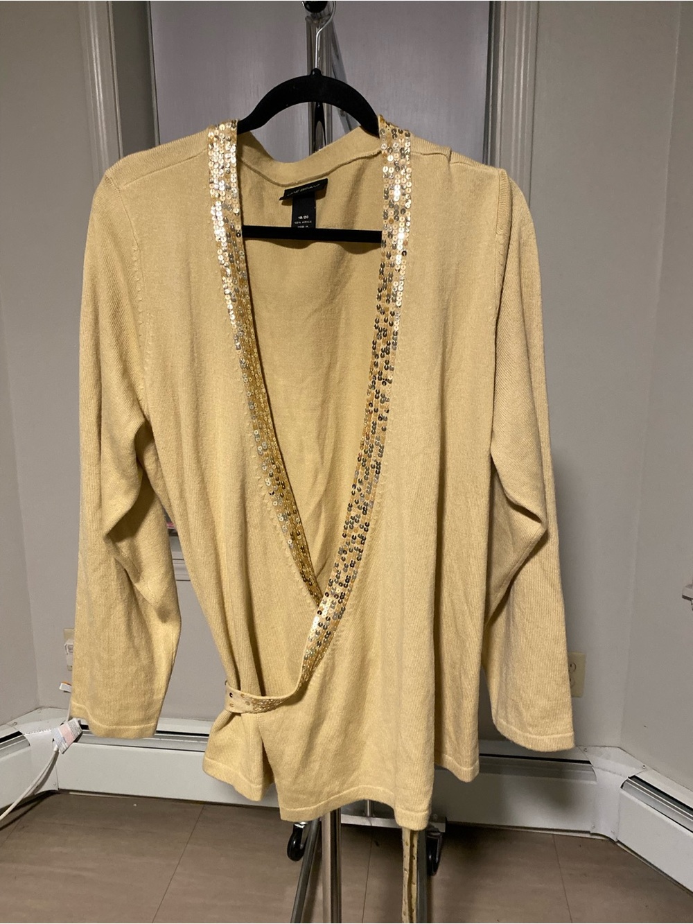 Lane Bryant Gold Sequin-Trim Wrap Sweater